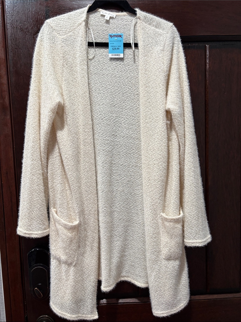 Ivory Open-Front Cardigan with Pockets